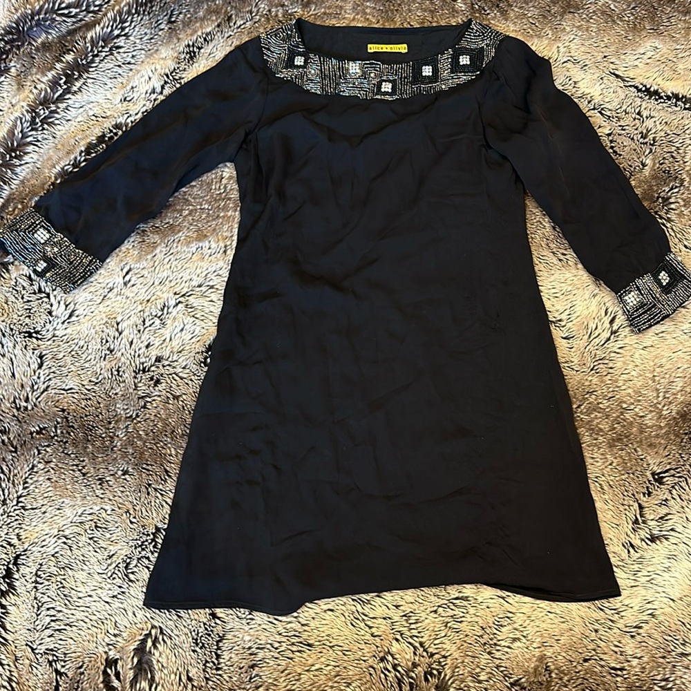 Alice + Olivia Black Beaded Tunic Dress